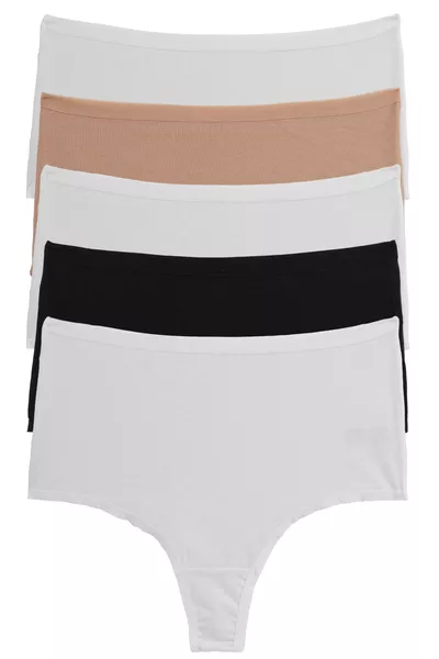 سراويل داخلية نسائية عالية الخصر، تانغا، مقاسات كبيرة، حزمة 5 قطع، ألوان مختلطة