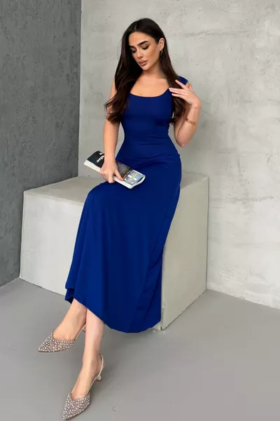 Женское платье KADIN Soft Touch с квадратным вырезом спереди и сзади Sax 