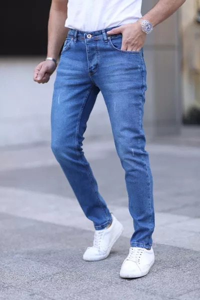 بنطلون رجالي ضيق بليزر مرن باللون الأزرق الفاتح