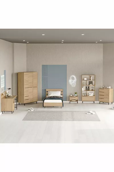 طقم غرفة شباب بوهيمي 5 قطع مع سلة -S