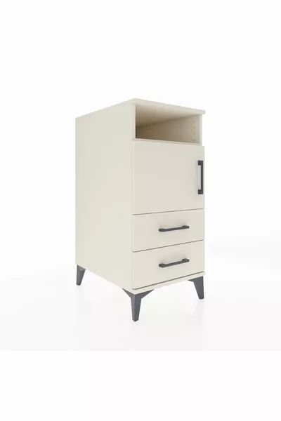 Kronos Nightstand 2 Shelves 2 Drawers Single Door Moonstone-Moonstone