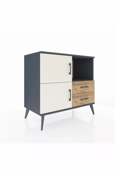 Hyperion Dresser with 2 Shelves, 2 Drawers, 2 Doors Anthracite-Stone/ Pine
