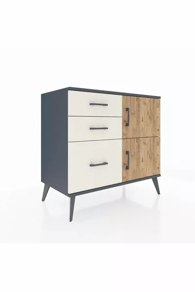 Hyperion Şifonyer Tek Raflı 3 Çekmeceli 2 Kapaklı  Antrasit-Çam/Aytaşı