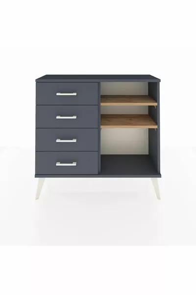 خزانة أرجيس مع رفين وأربع أدراج - أنثراسايت-صنوبر/أنثراسايت