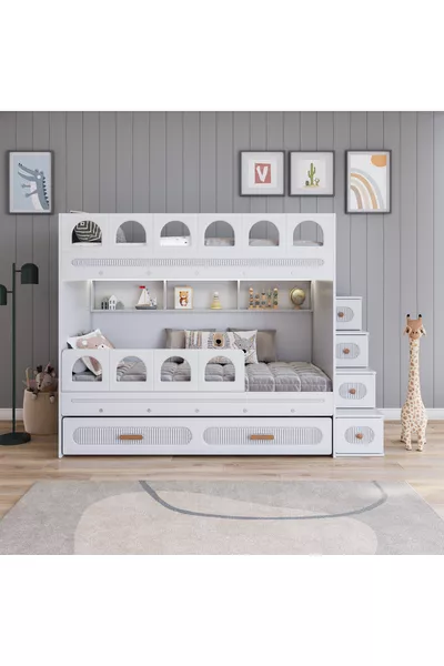 Двухъярусная кровать-чердак Barrel с ящиками (белая)