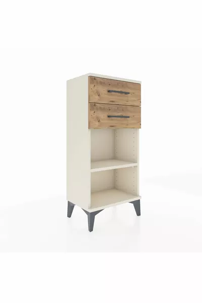 Argeş Comodino con Singolo Ripiano e 2 Cassetti Azzurro-Pino