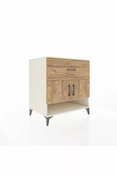 خزانة كرونوس ذات درج واحد ورفين وغطاءين، لون حجر القمر والصنوبر