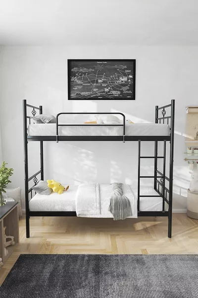 Коза Ранца Метална Легло Двуетажно с Отделяем Черен, Съвместим с Легло