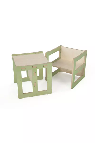 - طاولة وكرسي للأطفال: منتج خشبي طبيعي 2 في 1 بتصميم مونتيسوري وقص CNC
