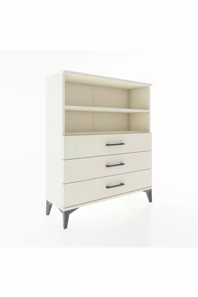 Arges Dresser 2 Shelves 3 Drawers Moonstone-Moonstone