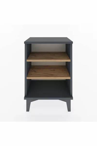 أرجس كومودين بدرجين مع رفّين أنثراسيت-صنوبر