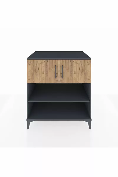 خزانة كرونوس بثلاثة أرفف وغطائين، أنثراسيت-صنوبر