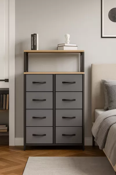 2-Shelf 8-Drawer Dresser Bedroom Kids' Room Organizer with Leather Drawers