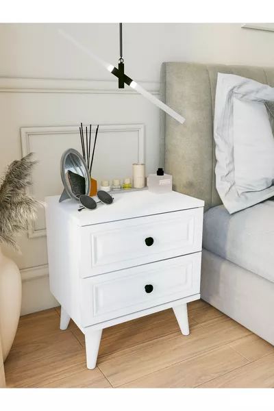 Нощно шкафче с ярко бяло чекмедже, провинциален стил, за спалня