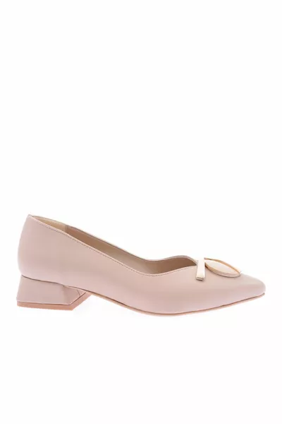  Women's Pointed Toe Front Round Metal Detail Buckle Low Heel Shoes