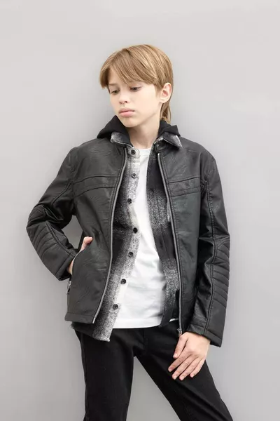 Boys' Water-Repellent Faux Leather Jacket AU