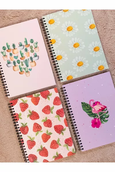 دفتر مدرسي حلزوني  ورقة مجموعة 4 قطع - حجم  بدون خطوط