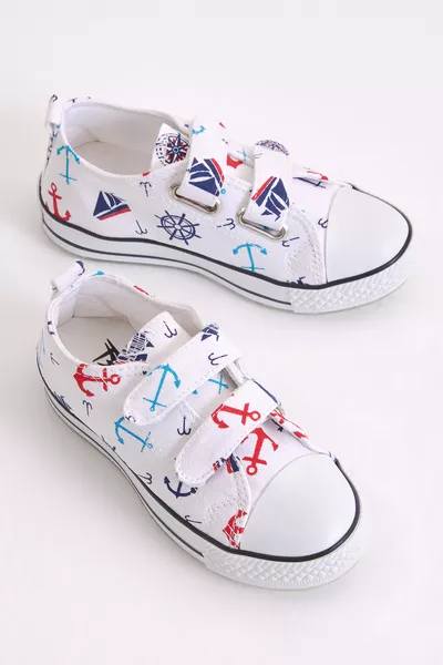 حذاء رياضي أطفال للجنسين أبيض وكحلي مضيء بمشبك 