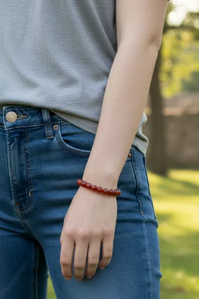 Akik Kırmızı Doğal Taş Bileklik ( Nazara Karşı Koruma ) 8 Mm %  Gerçek