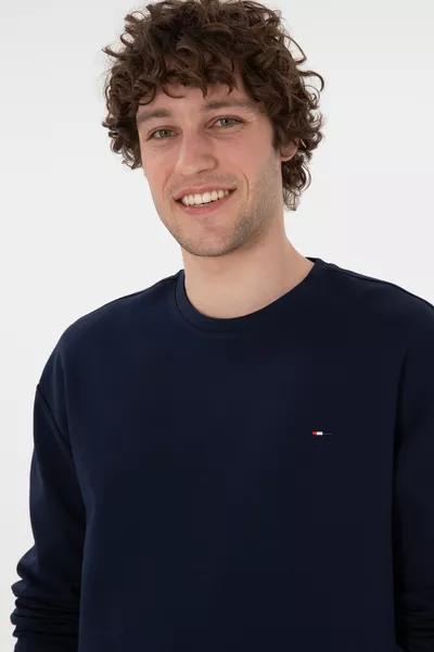 Men's Comfort Fit Crew Neck Navy Thin Sweatshirt 