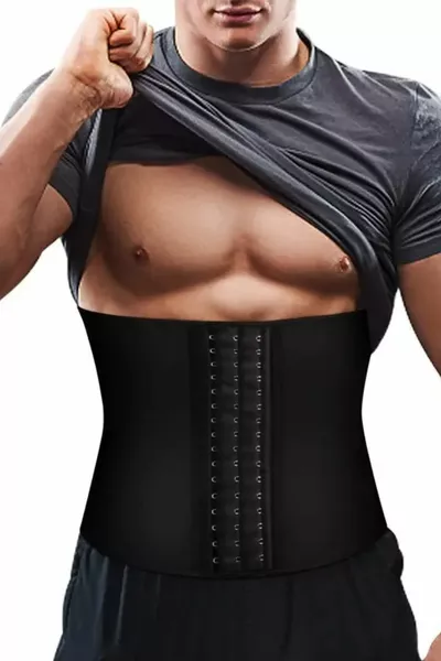 Fogliano Model Back Support Tightening 3-Level Strapless Latex Corset Black Color