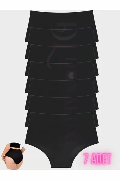 Damen Hohe Taille Slip Schwarz Baumwolle Weicher Stoff 7er-Pack