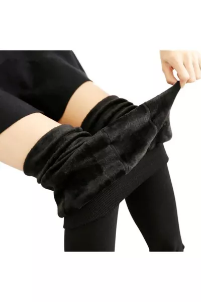 Legging d'hiver thermique pour femme, noir, doublé de peluche
