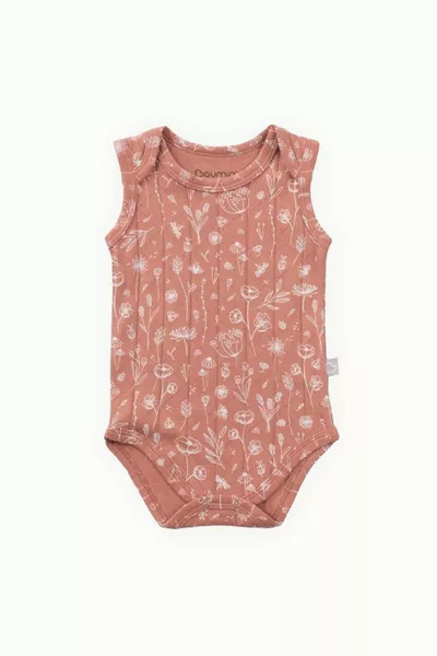 Cotton Baby Snap-Button Tank Top Spring Floral Terracotta