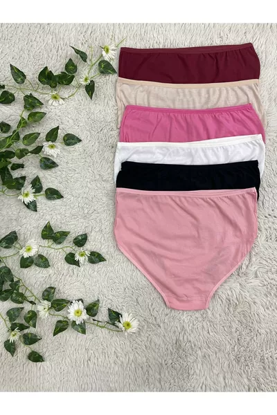Women's Cotton High-Waist Slip Plus Size Panties 6 Pieces Mixed Colors