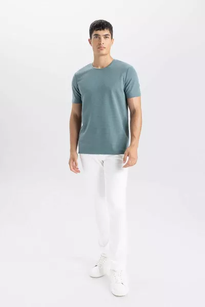Slim Fit Narrow Cut Crew Neck Short Sleeve Basic Plain T-Shirt SP