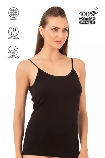 Özkan  Kadın % Pamuklu Ribana Esnek Rahat İp Askılı Örme Atlet