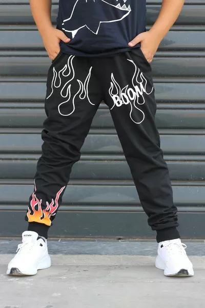 Boom Print Flame Design 2-Strand Boys' Sweatpants