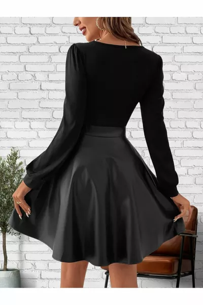 فستان نسائي بقماش الجلد بدون حزام