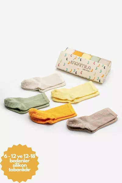 Набор из 5 детских носков из натурального бамбука (противоскользящая силиконовая подошва, для детей старше 6 месяцев)