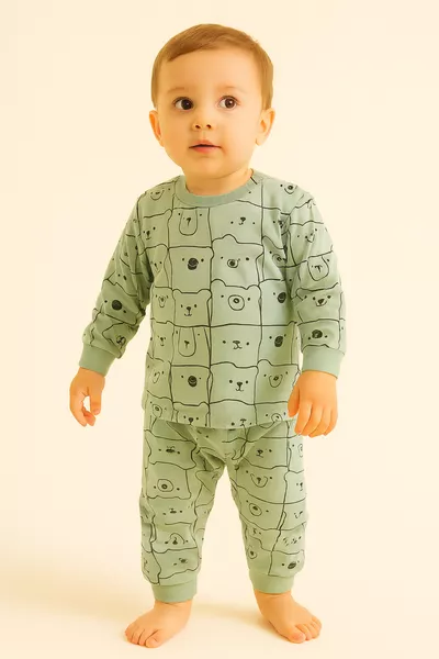 طقم بيجامة أطفال unisex من القطن الموسمي مع رسوم كاريكاتورية