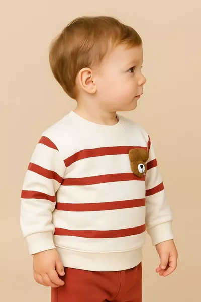 Çizgili Punch Ayıcık Omuzdan Çıtçıtlı Bebek Takımı 2li Alt Üst Mevsimlik Aylık ay