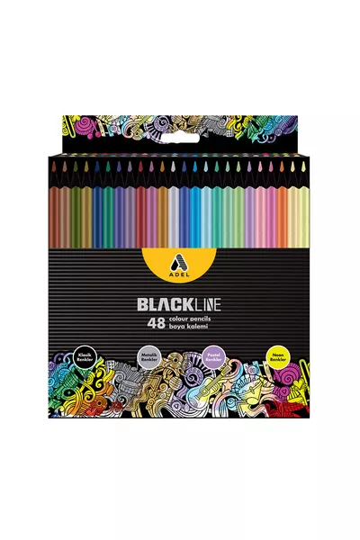 Чернолинийни триъгълни цветни моливи Blackline, комплект от , с черно тяло, ярки и издръжливи върхове