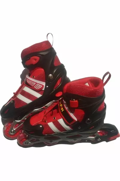 Pattini per bambini regolabili con due file di luci e 4 ruote - Rosso