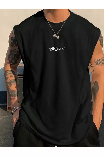 Original Kolsuz Atlet tshirt  Erkek Sıfır Kol Baskısız Giyim Spor Giyim Oversize T-SHİRT