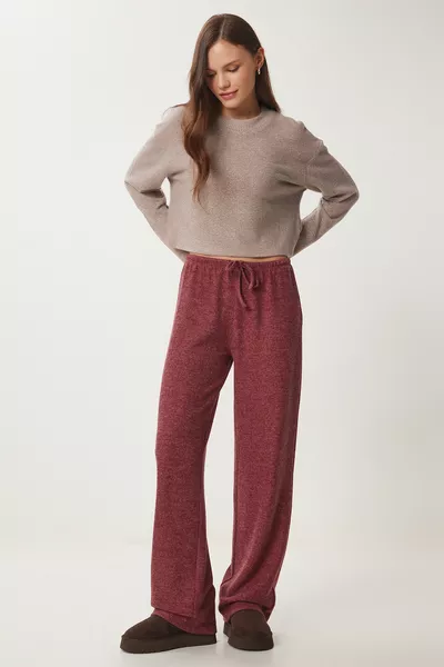 بنطال محبوك واسع يموش عنابي 