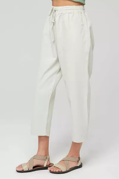 المرأة البيج عالية الخصر المطاط الكتان نظرة  ٪ القطن طول الكاحل السراويل