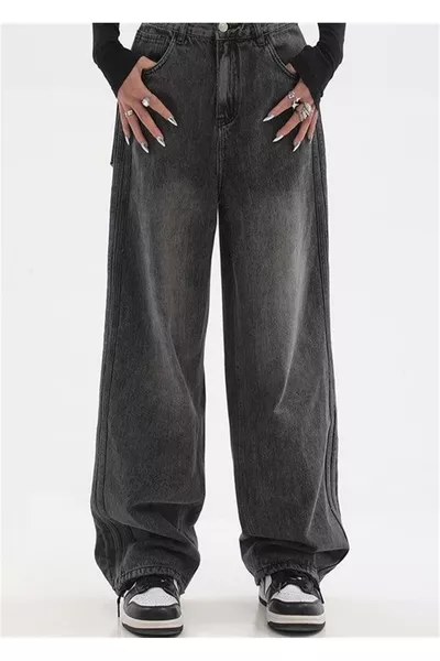 Pofidi Vintage Black Washed Baggy Jean Unisex Denim Pants THE SOLO