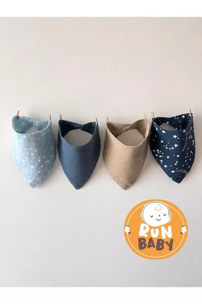 (4 PEZZI) Bavaglino e foulard per bambini in mussola con due bottoni a pressione