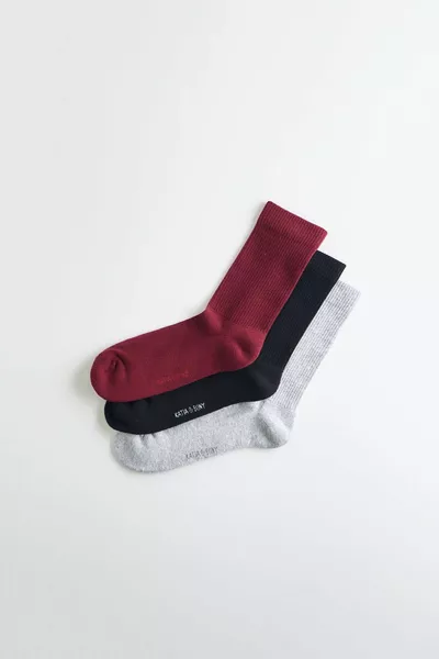 مجموعة من 3 جوارب رياضية قطنية باللون الأبيض/الرمادي/الأحمر