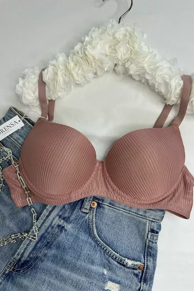 Basic Patterned Underwire Bra with Support in Powder