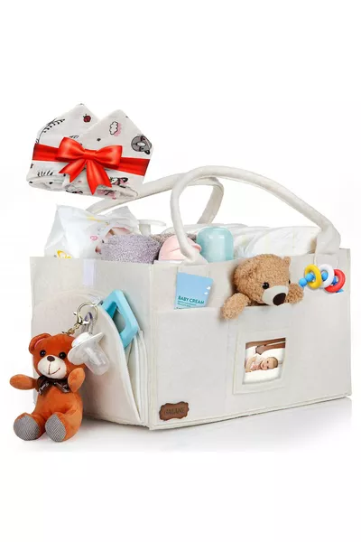 حقيبة من اللباد مع غطاء للأم والرضيع حقيبة عناية متعددة الاستخدامات ومنظّم لتغيير الحفاضات