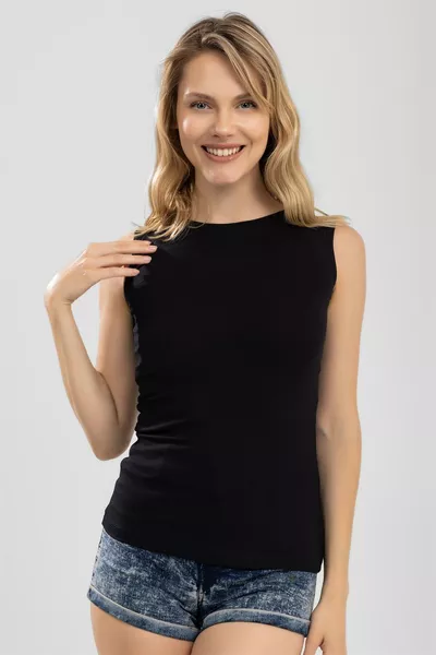 Women's Cotton Sleeveless Crew Neck Cotton Bodysuit T-Shirt Black