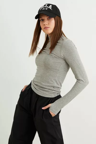 المرأة رمادي فاتح الاصبع مفصلة bodysuit