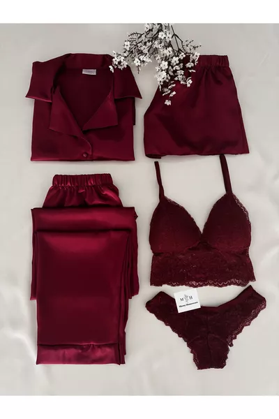 5-Piece Crown Sonia Satin Pajama Lingerie Set