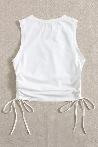 بلوز قصير بلا أكمام بأطراف م gathered